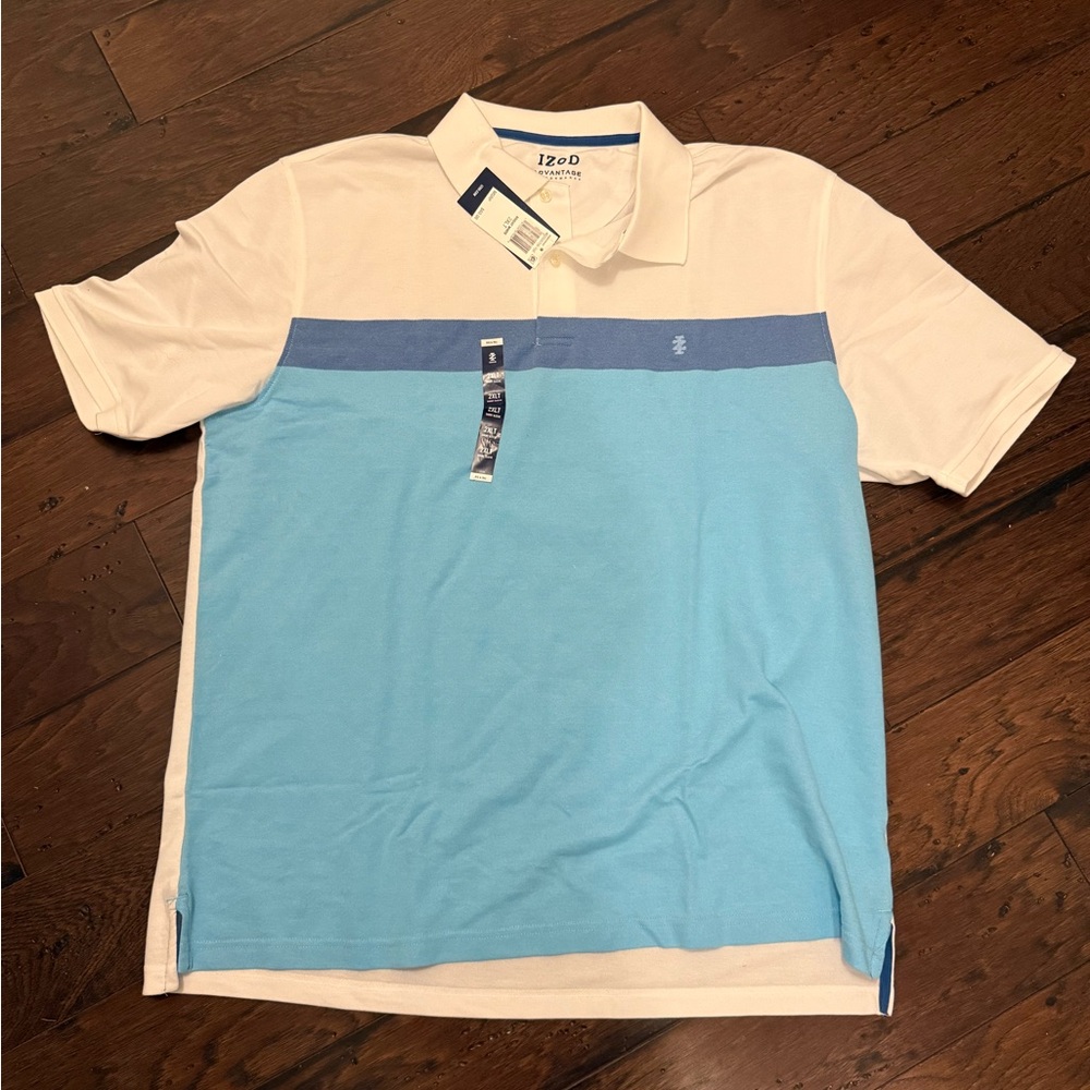 Izod Advantage Performance 2XLT Men's Light Blue and White Polo Shirt